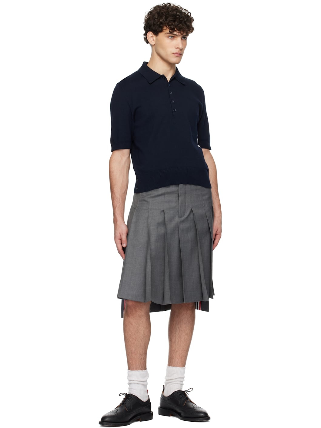 Navy Cotton 4-Bar Relaxed Fit Polo - 4