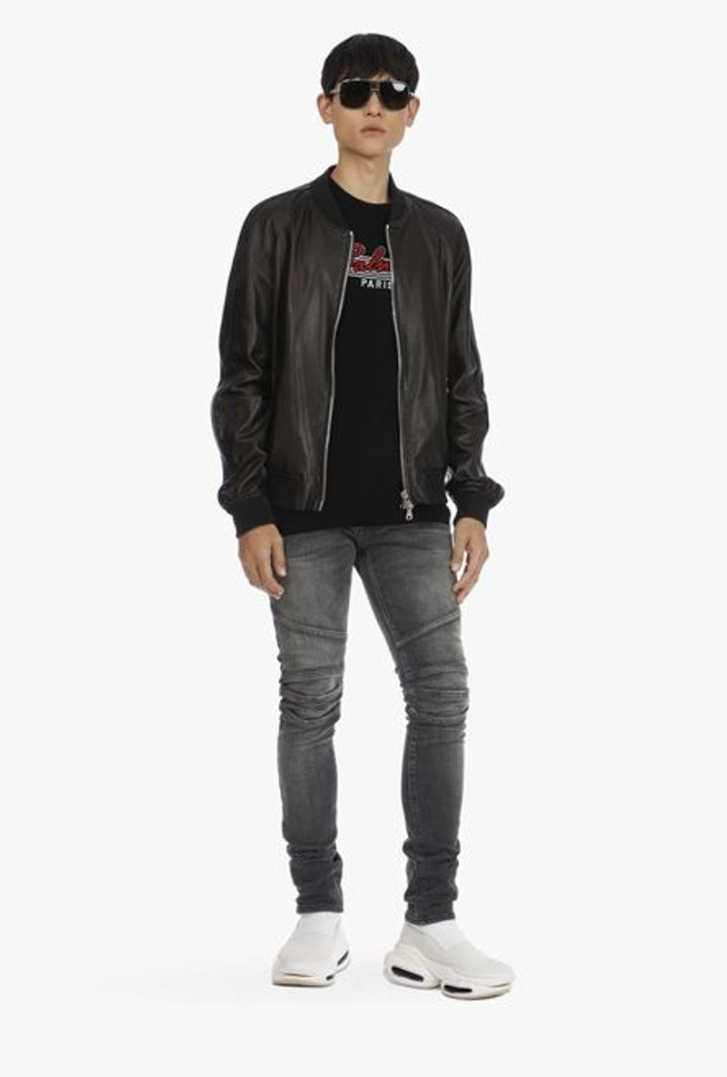 Balmain Black cotton sweater with embroidered red and white Balmain logo outlook