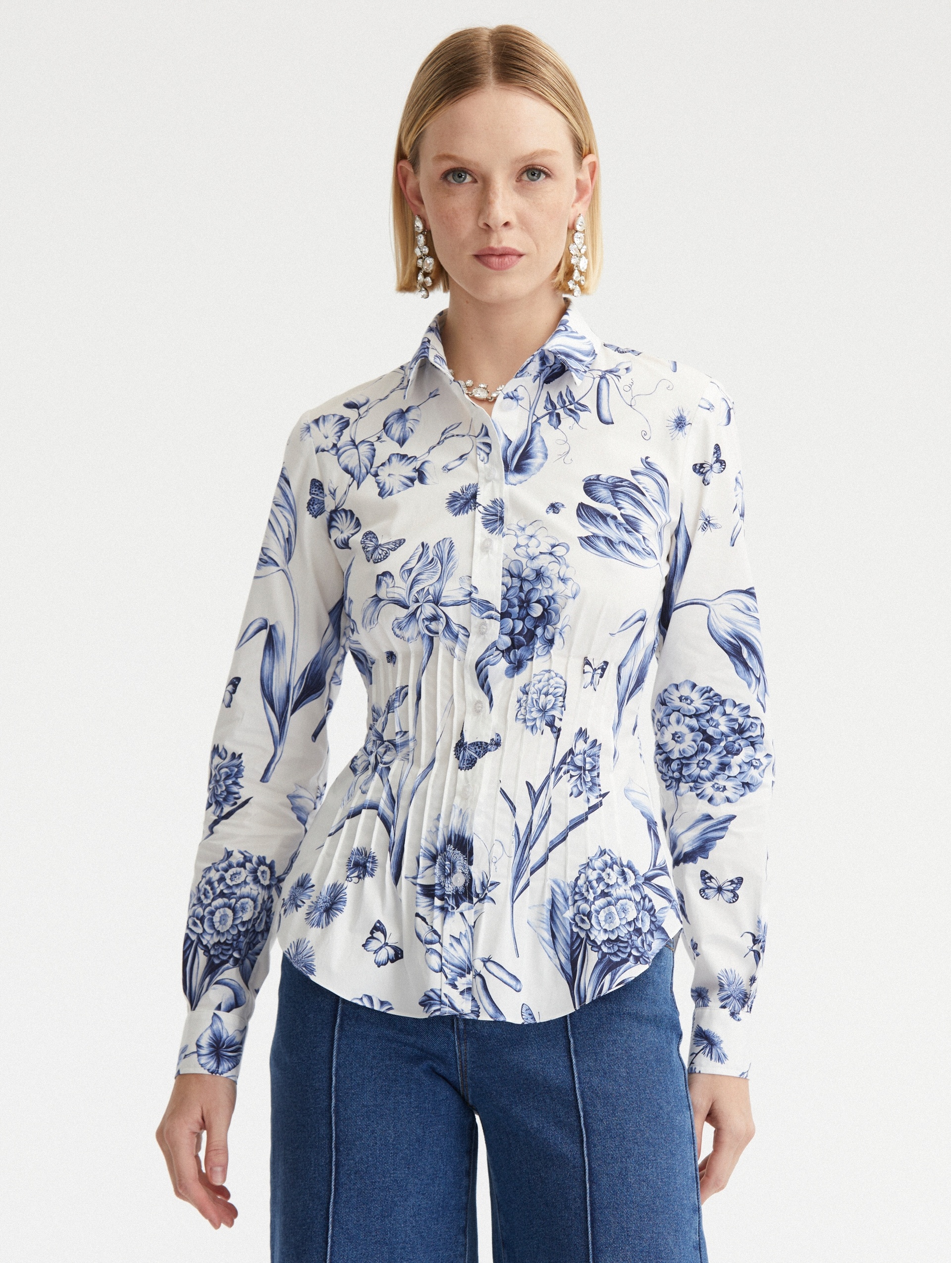 FLORAL TOILE LONG SLEEVE COTTON BLOUSE - 2