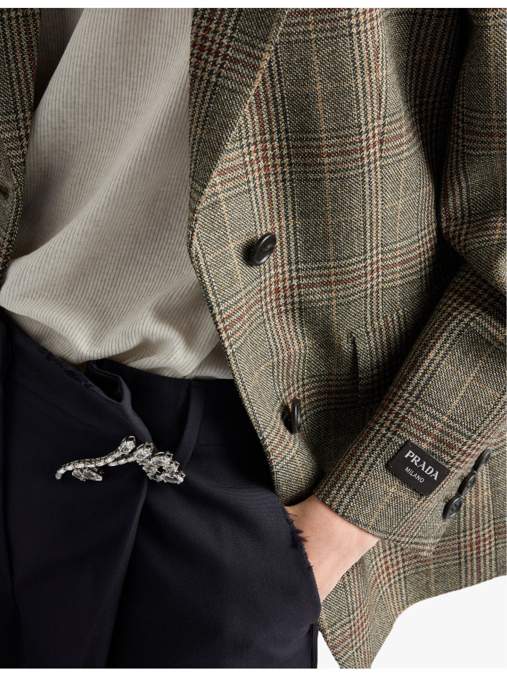 Old-wash brooch-embellished straight-leg mid-rise wool trousers - 6