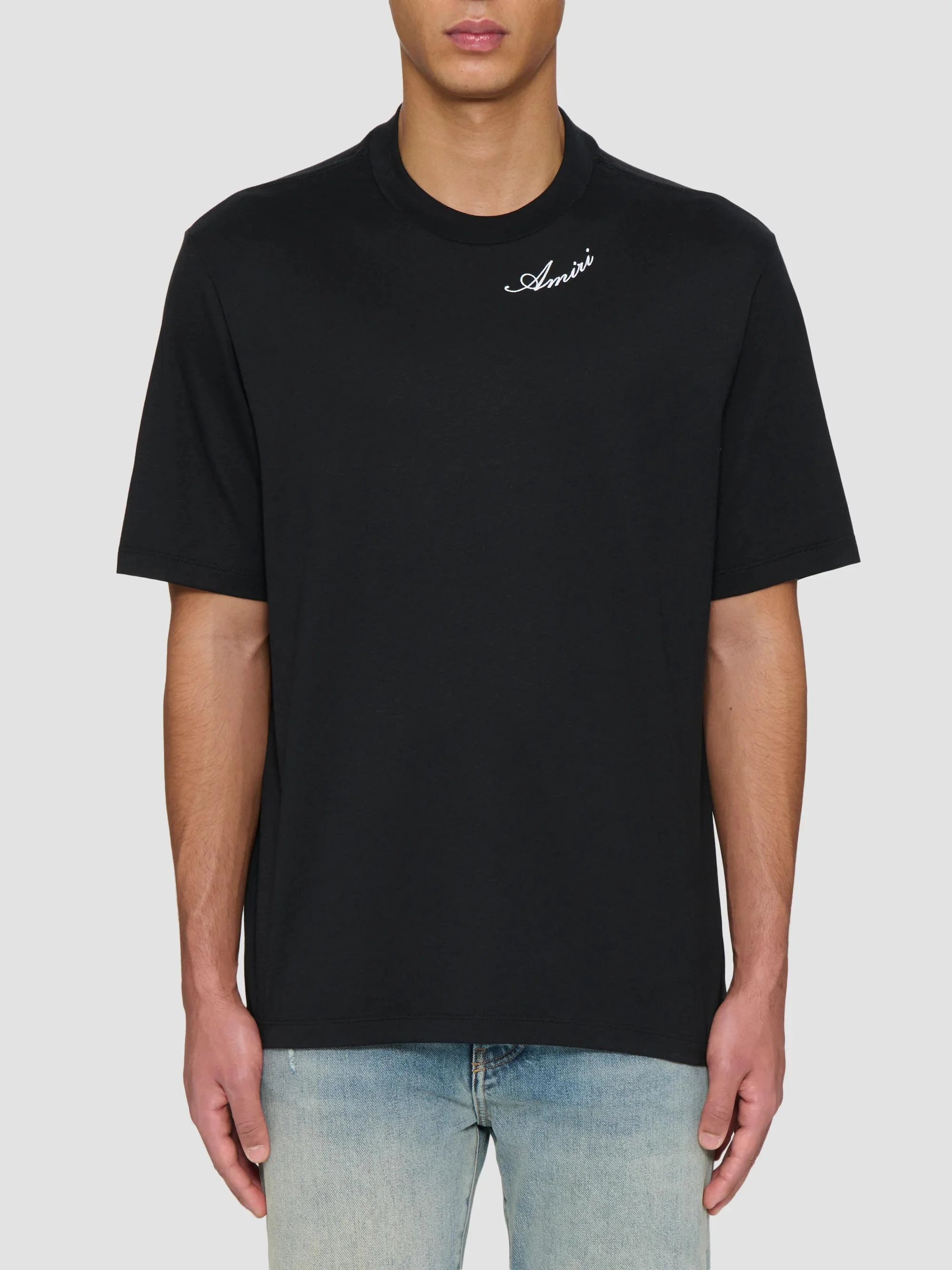 Men's Script Logo Crewneck T-Shirt - Black - 1