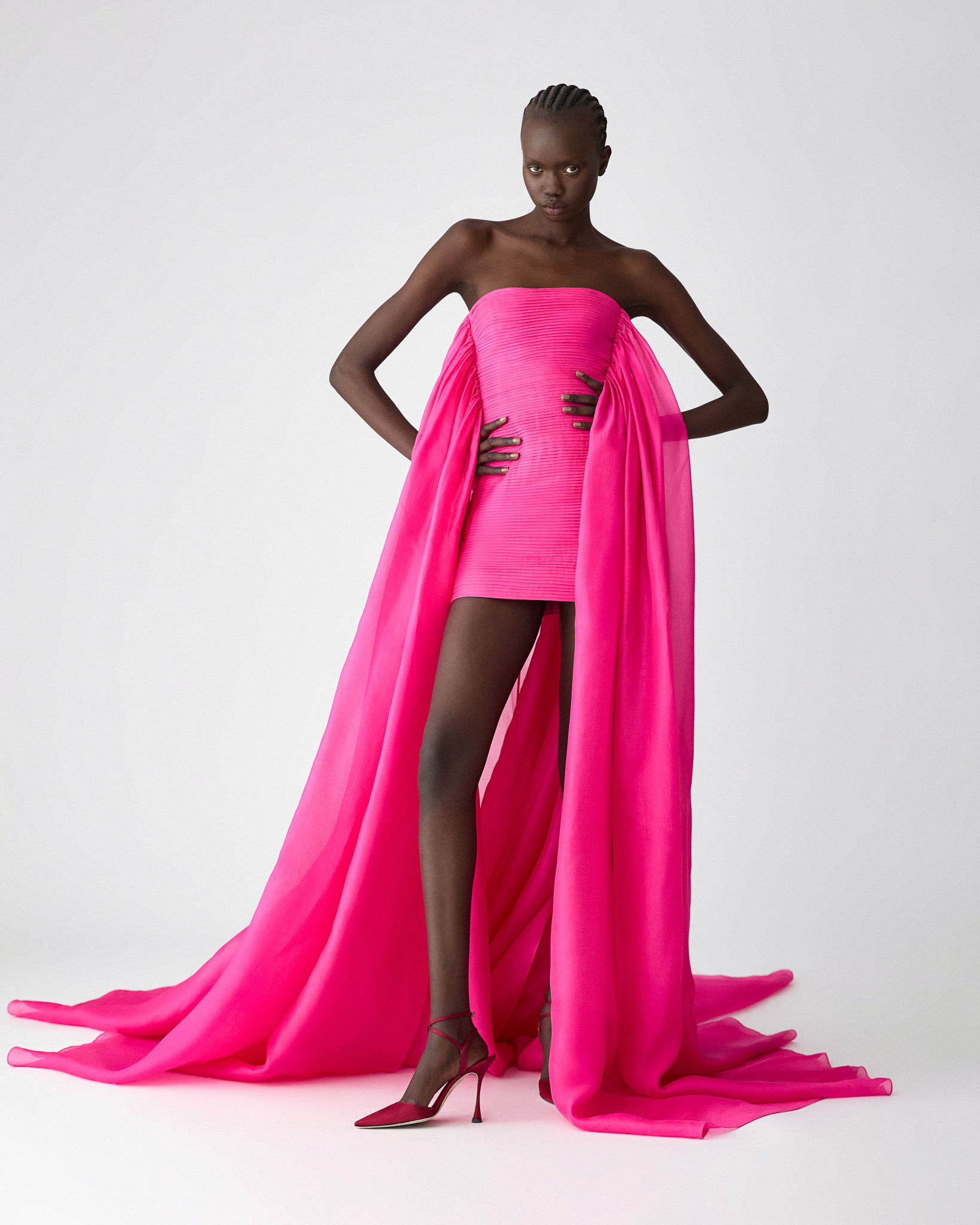 Organza Mini Dress with Train - 2
