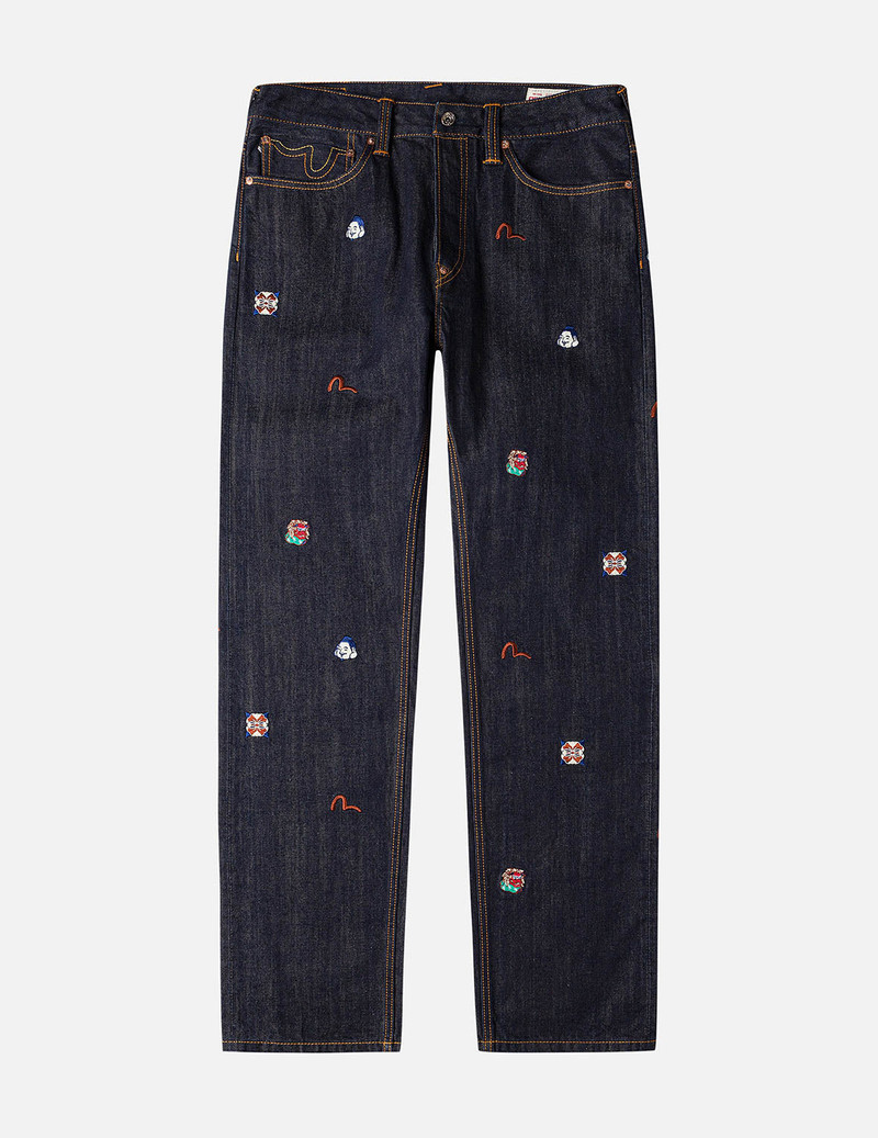 Allover Brand Embroidery Regular Fit Jeans #2000 4