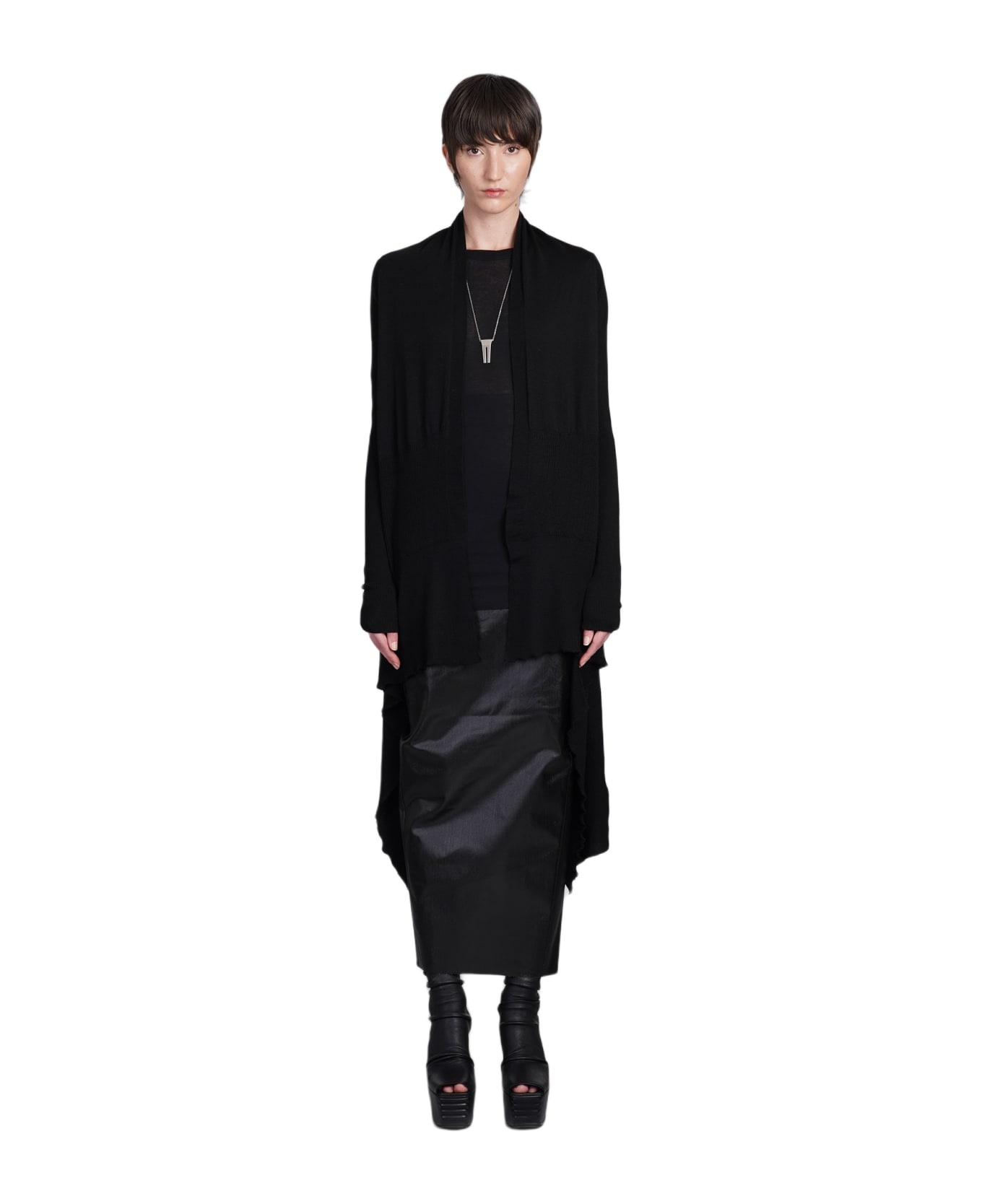 Long Wrap Cardigan In Black Wool - 1