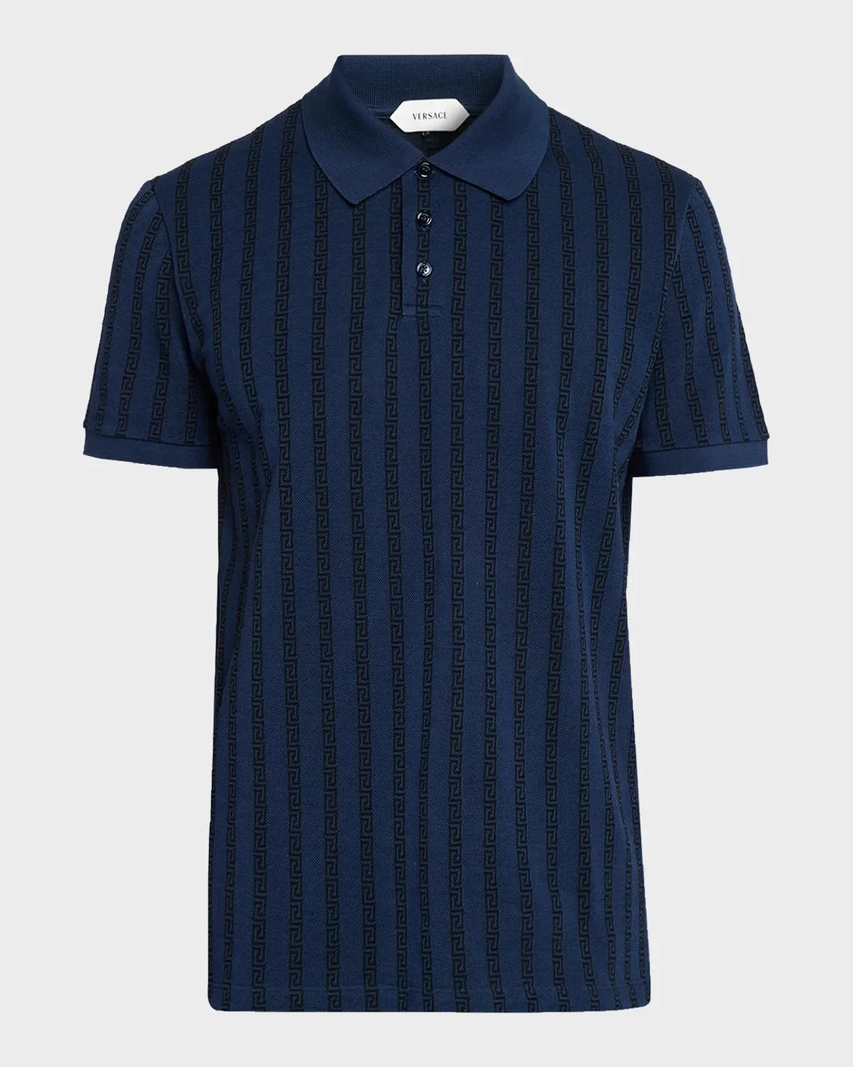 Men's Cotton Greca-Stripe Polo Shirt - 1
