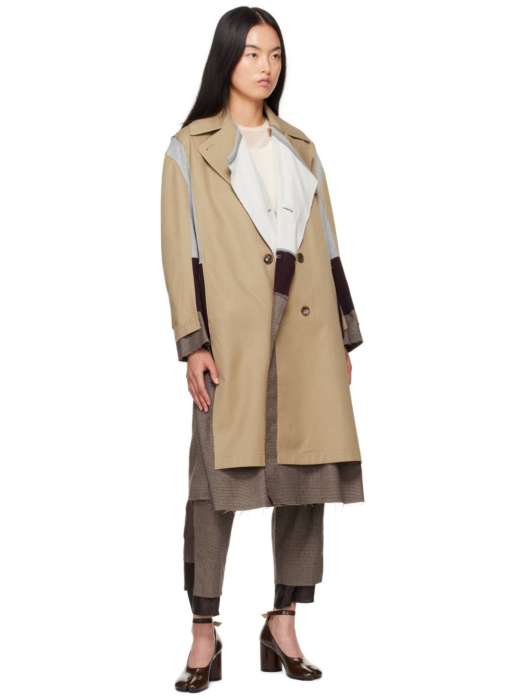 Beige Paneled Trench Coat - 4
