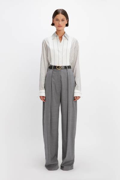 Victoria Beckham Wide Leg Pleated Trouser in Grey Melange outlook