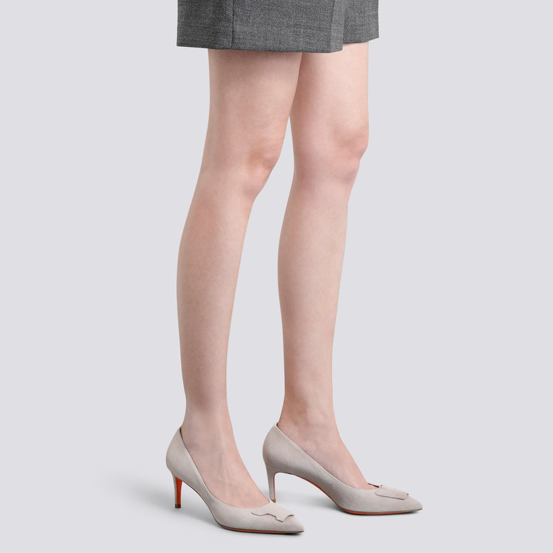 Santoni Women's beige suede mid-heel Santoni Sibille pump outlook
