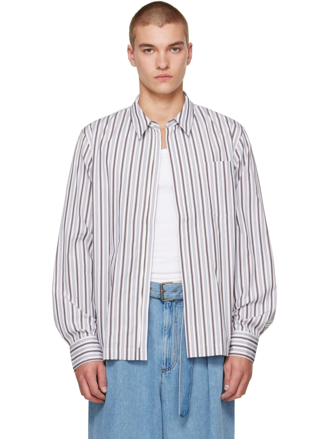 White Cotton Zip Shirt - 1