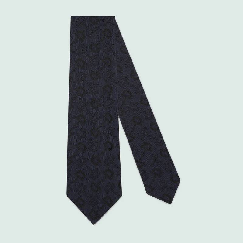 Horsebit jacquard cotton wool tie 1