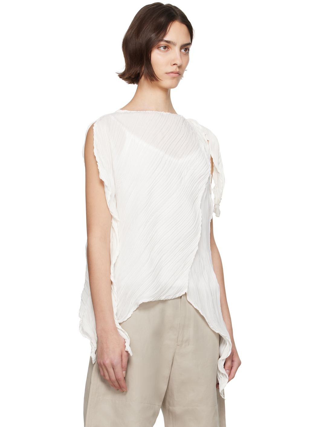 White Wrinkled & Twisted Blouse - 2