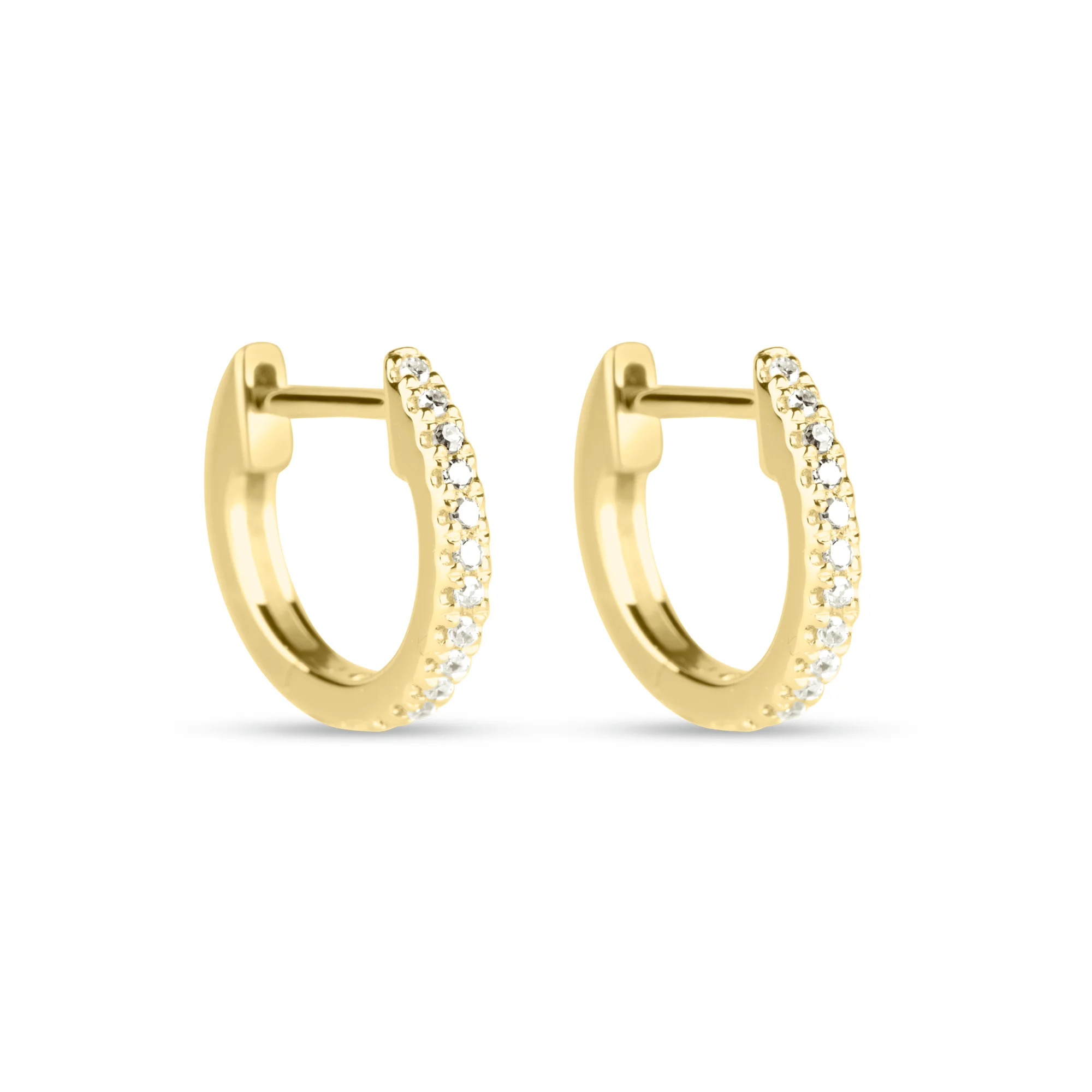 Dainty White Diamond Pave Huggie Earrings - 1