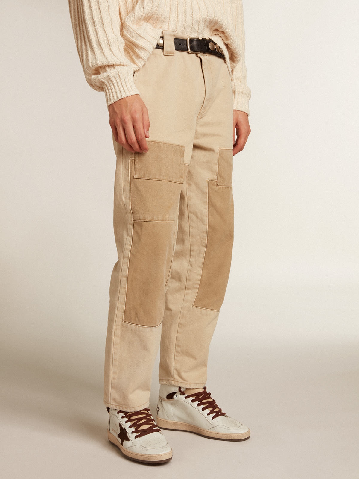 Cotton pants in beige mix - 2