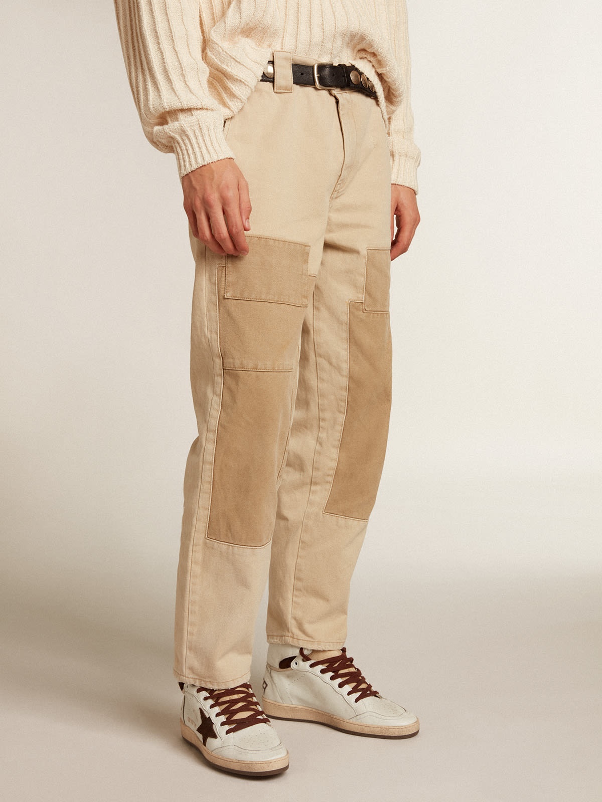 Men's wool gabardine pants in sand