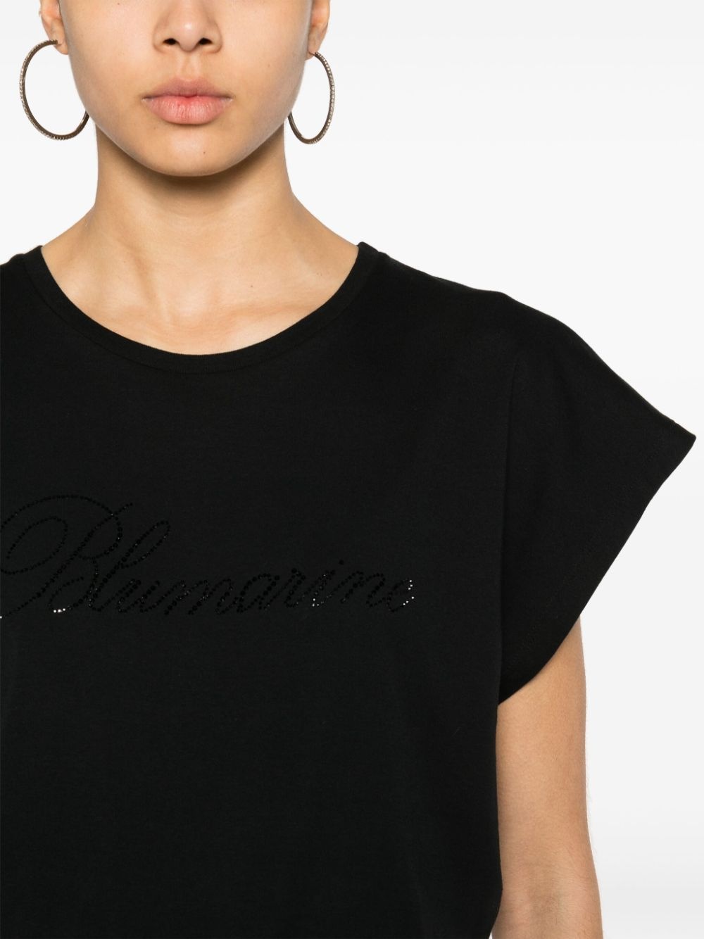 rhinestone-logo cotton T-shirt - 5