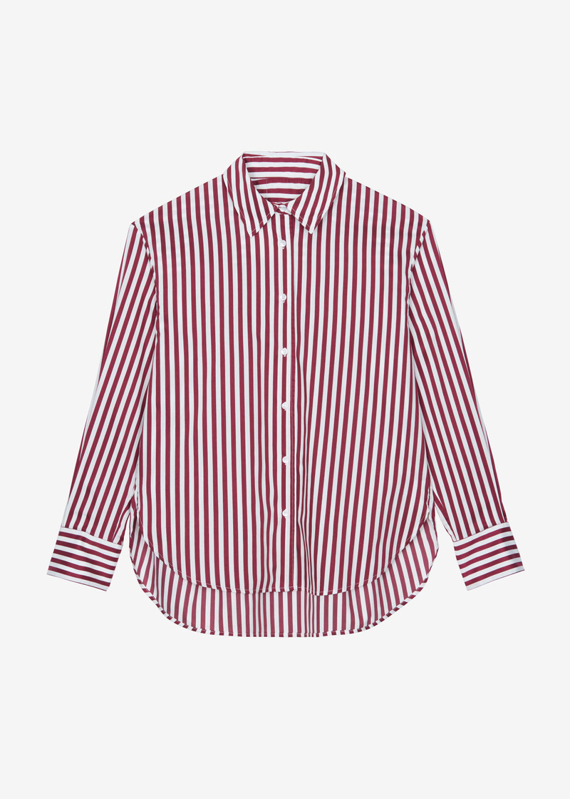 Peri Striped Poplin Shirt - Burgundy/White 1