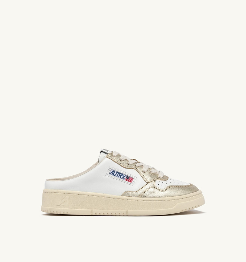 MEDALIST MULE SNEAKERS IN WHITE AND PLATINUM LEATHER 1
