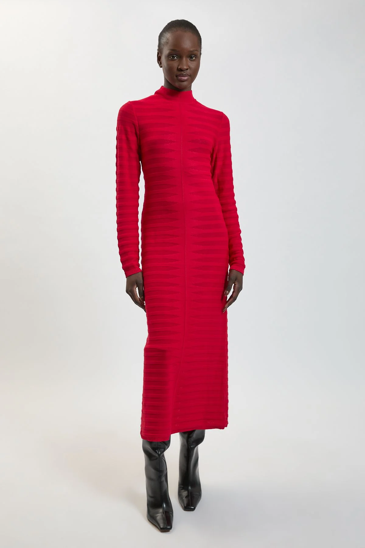 Textured Geo Knitted Viscose Midi Dress - 1