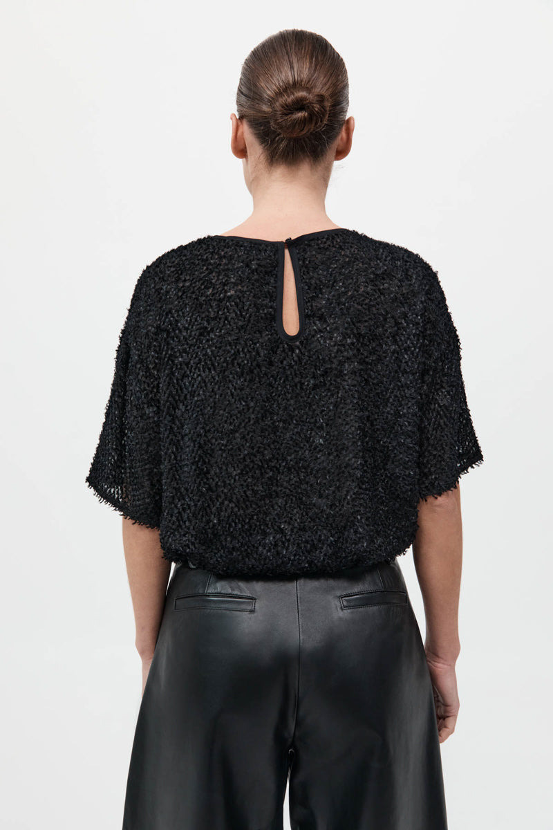 Feathered Silk Tee - Black - 7