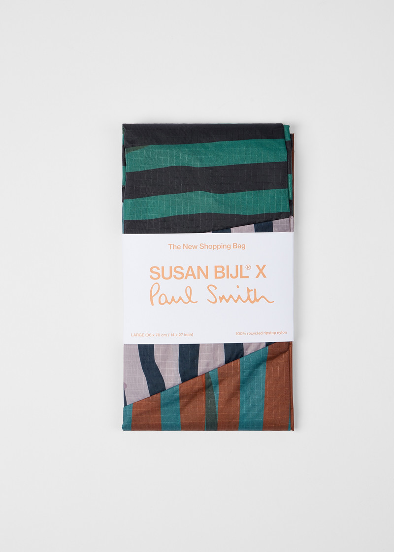 Paul Smith Susan Bijl x Paul Smith -  Navy Mixed-Stripe 'The New Shopping Bag' Large outlook