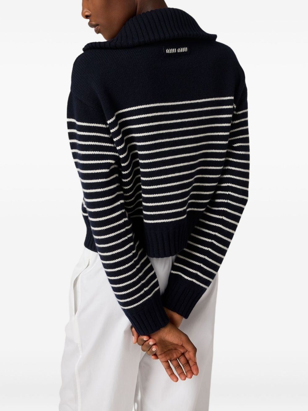 ribbed-collar striped sweater - 5