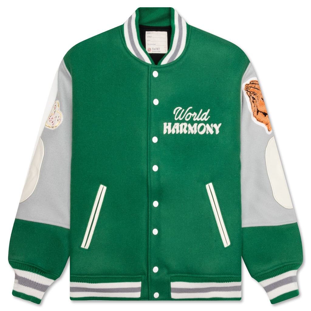SAINT MICHAEL X SHERMER ACADEMY PIGEON VARSITY JACKET - GREEN - 1