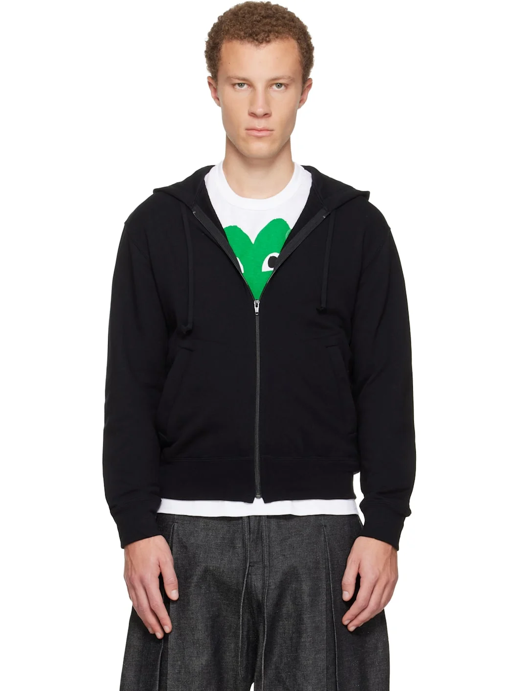 Black Zip Reverse Heart Hoodie - 1