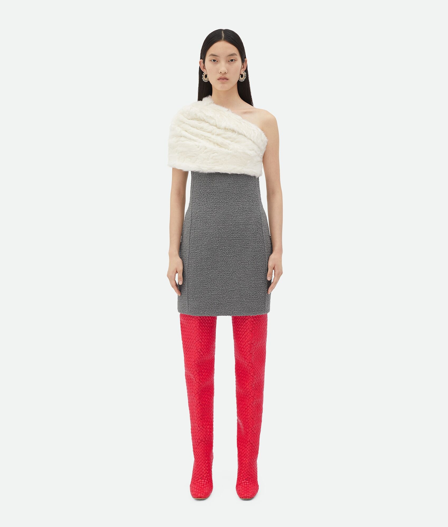 Textured Wool Mini Dress With Shearling Detail - 4