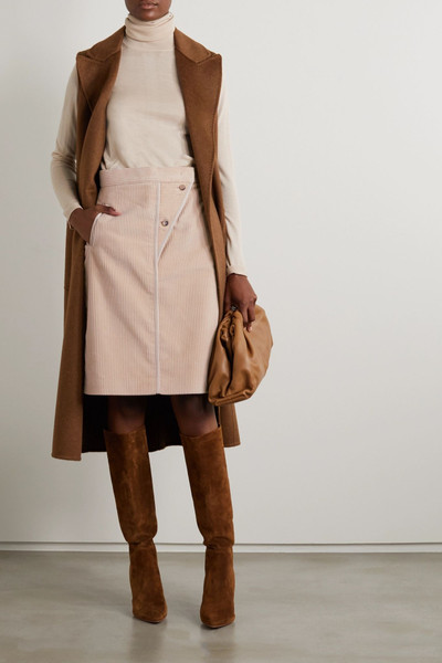 Max Mara Leather-trimmed cotton-corduroy skirt outlook