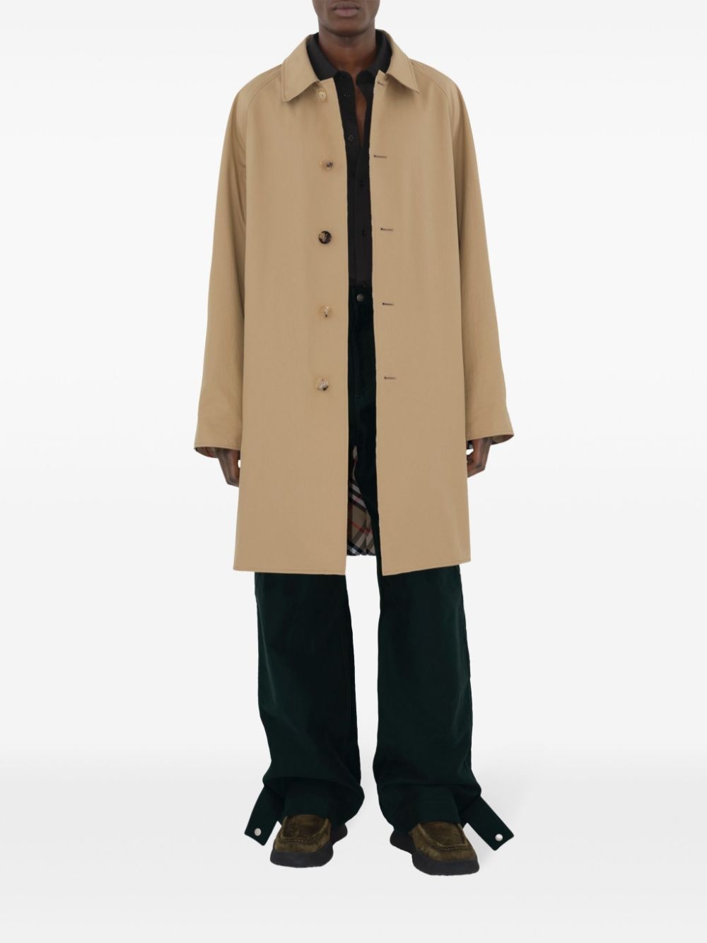 check-pattern reversible trench coat - 2
