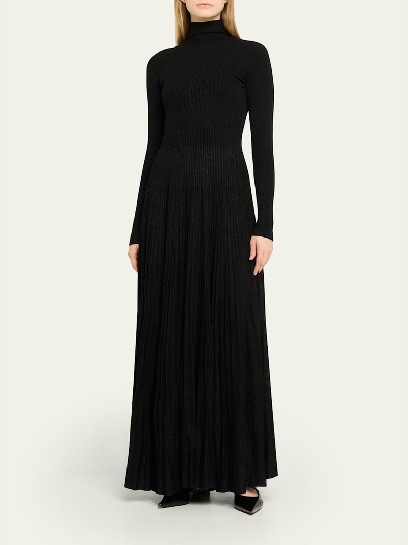 Rib-Knit Pleated Turtleneck Gown 4