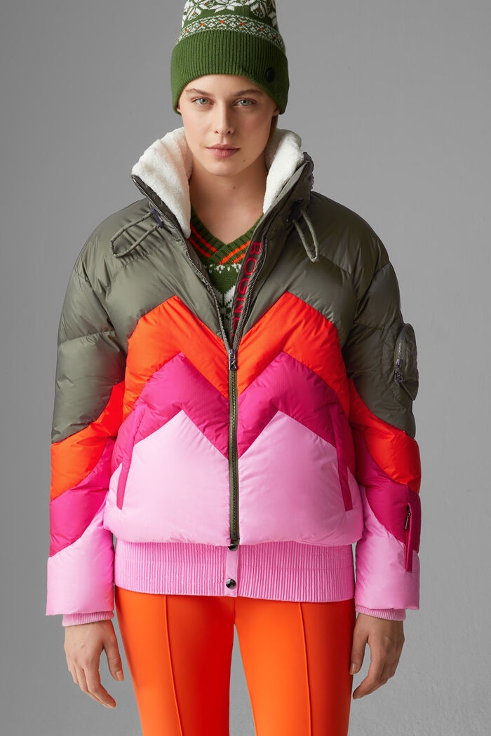 BOGNER Vanja Down ski jacket in Olive Pink Orange REVERSIBLE