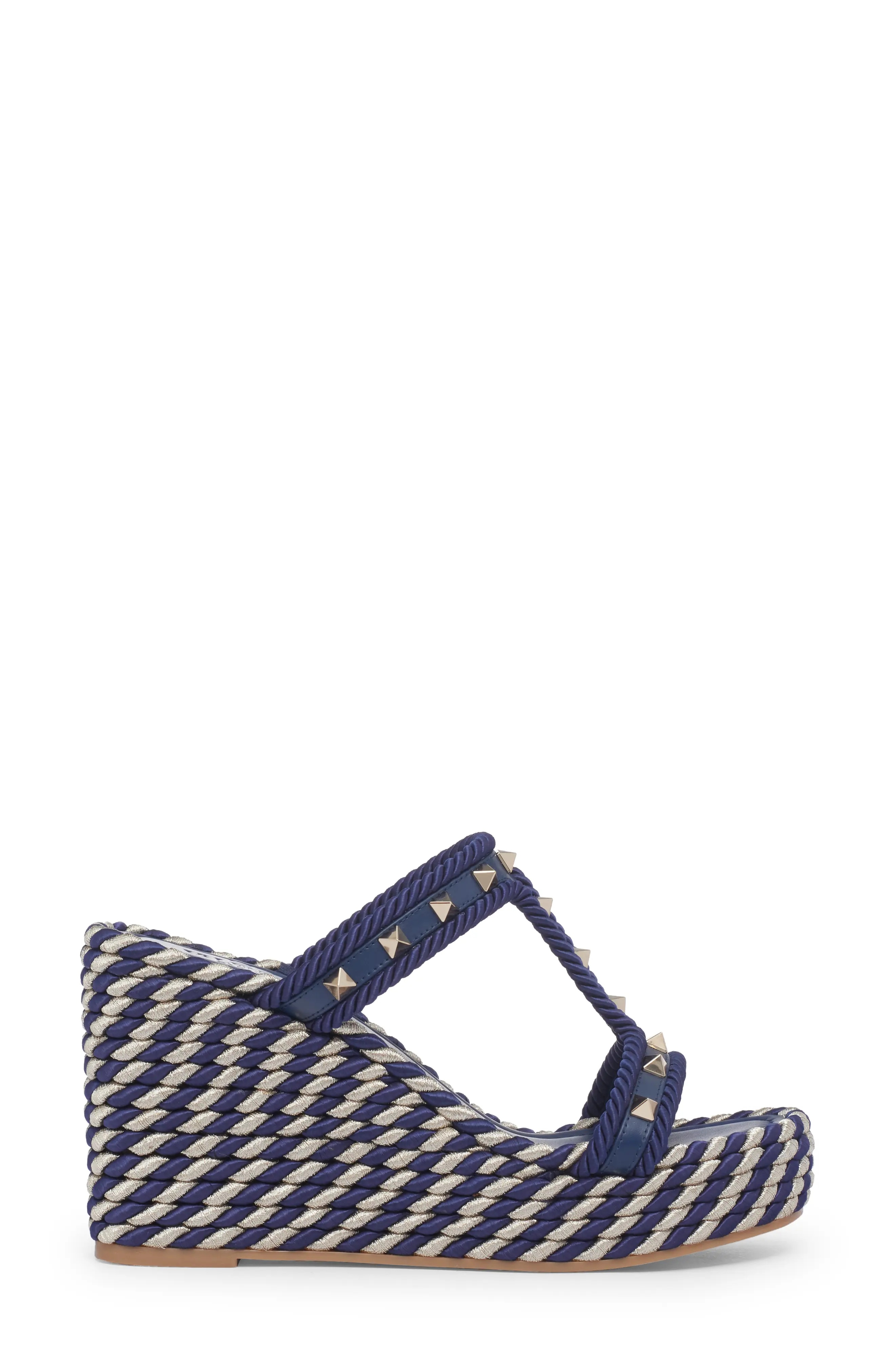 Rockstud Wedge Espadrille Sandal in Blue/White - 3