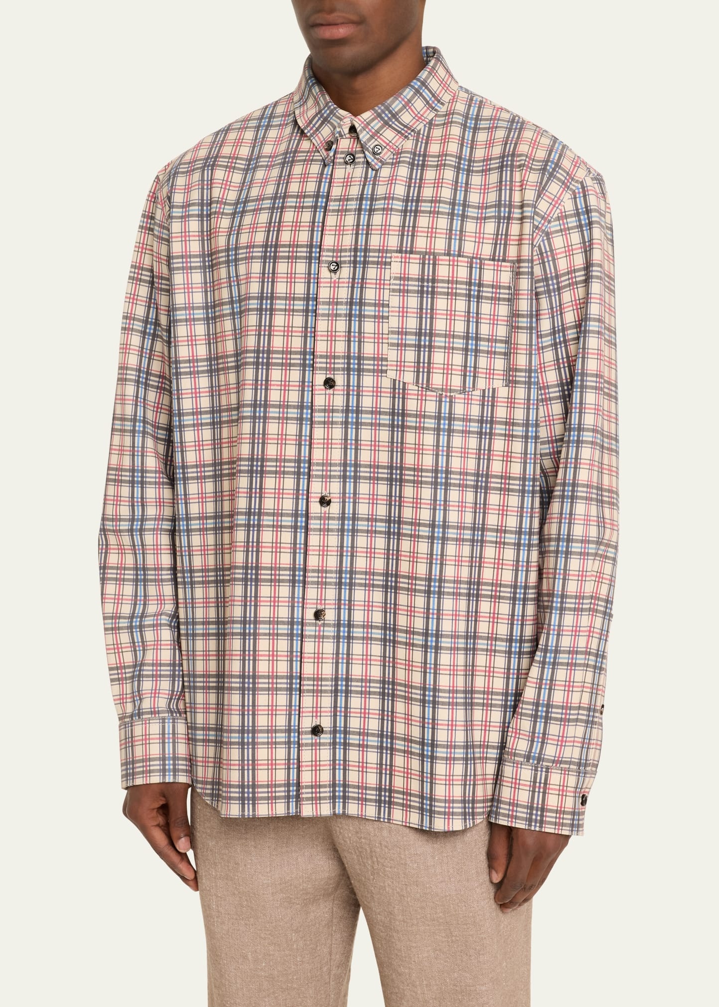 Men's Graph Check Printed Leather Shirt - 4