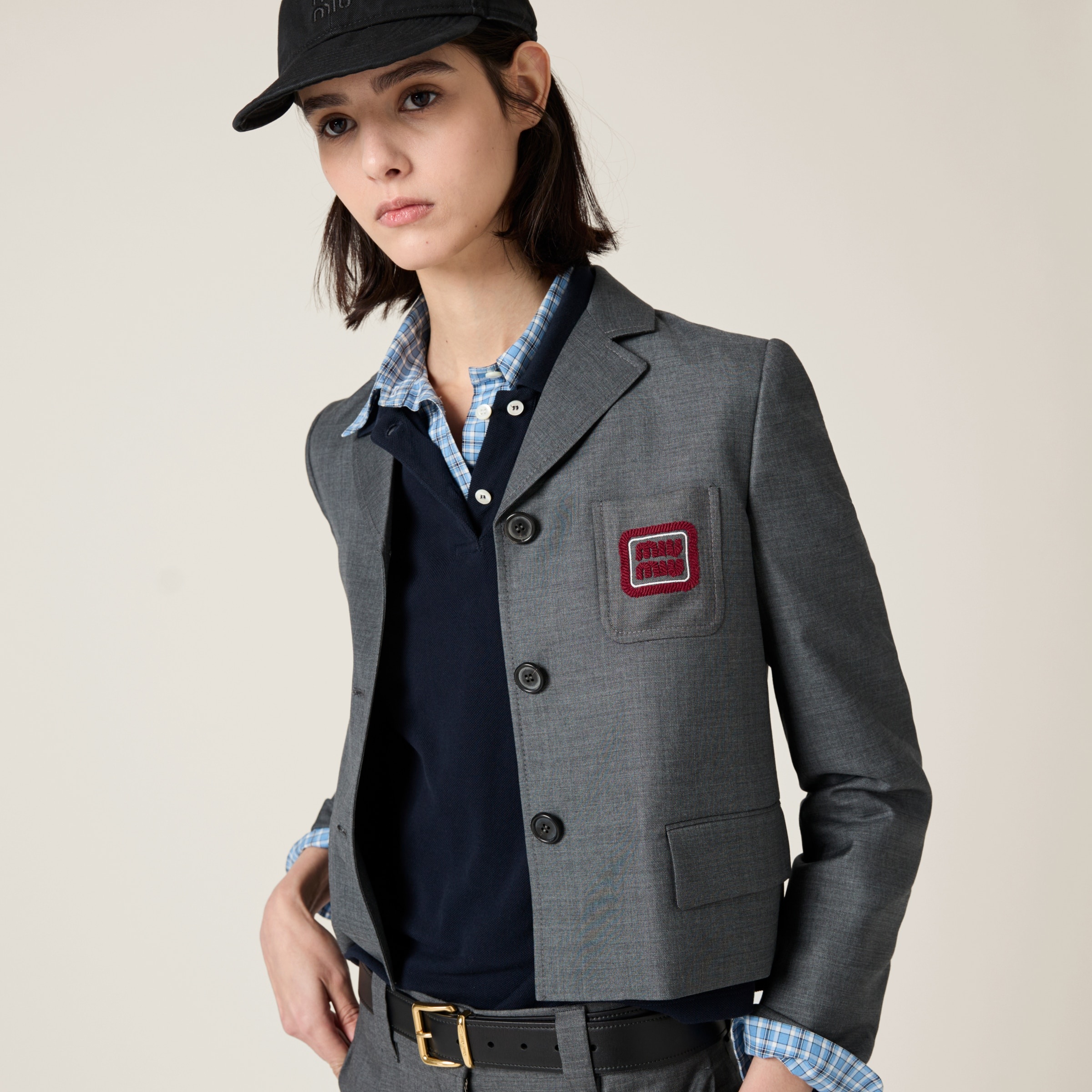 Single-breasted grisaille jacket with logo - 5