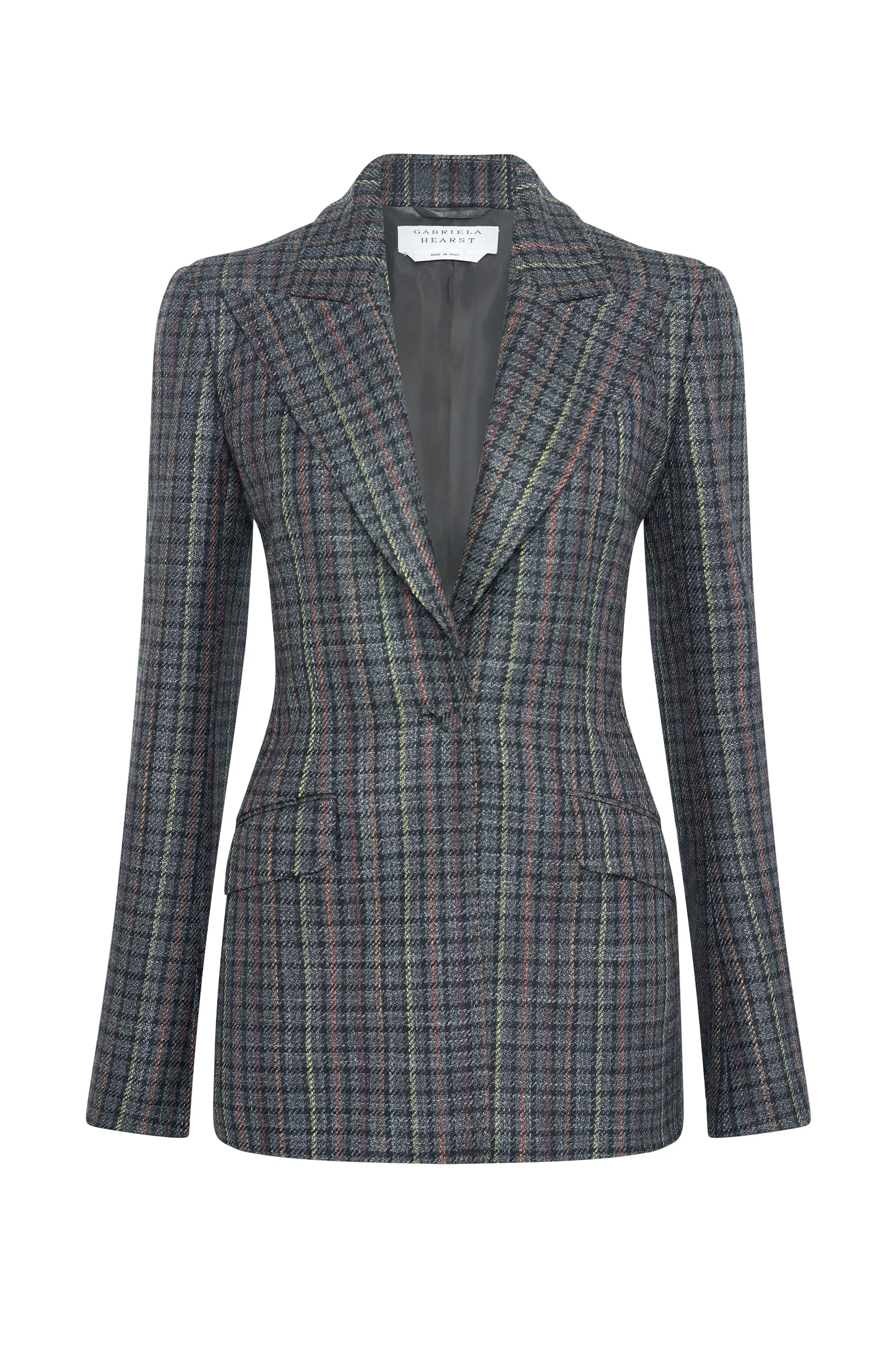 Leiva Blazer in Charcoal Multi Wool Silk Houndstooth - 1