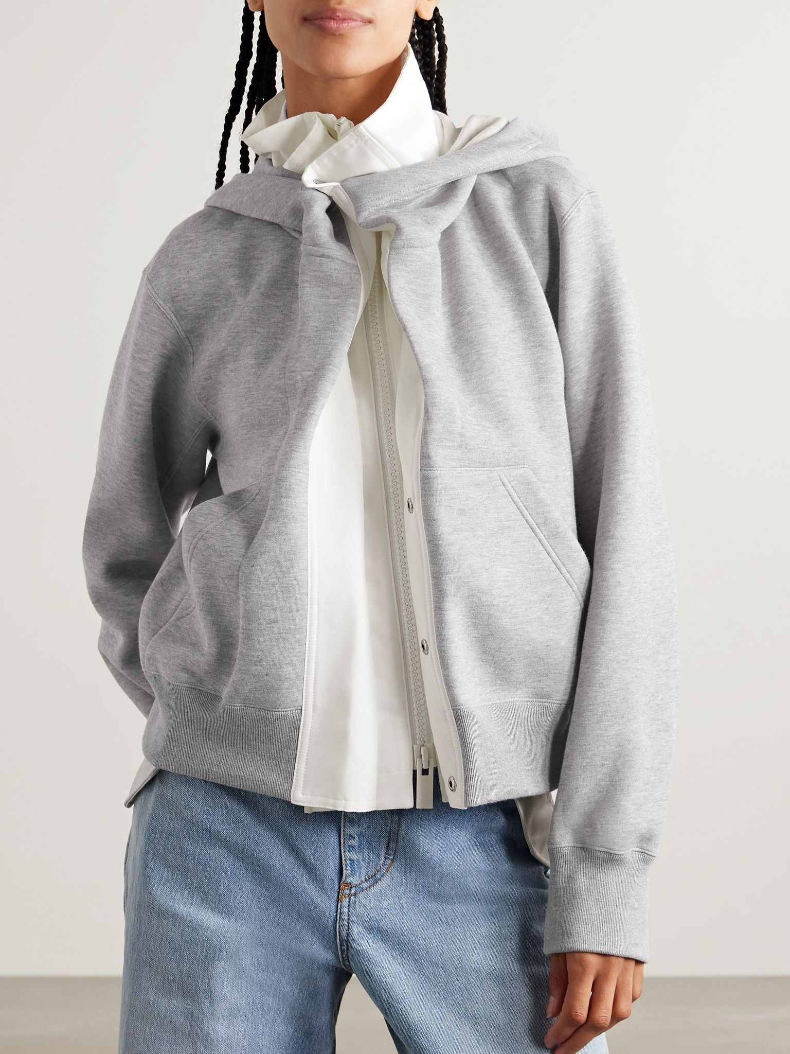 Paneled cotton-canvas and cotton-blend jersey hoodie Light gray - 3