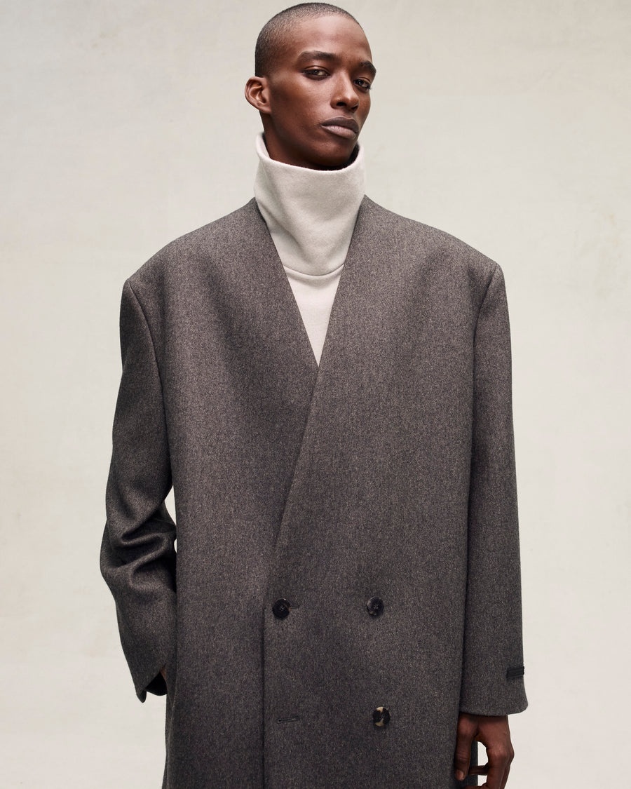 Military Wool Long Relaxed Lapelless Blazer - 5