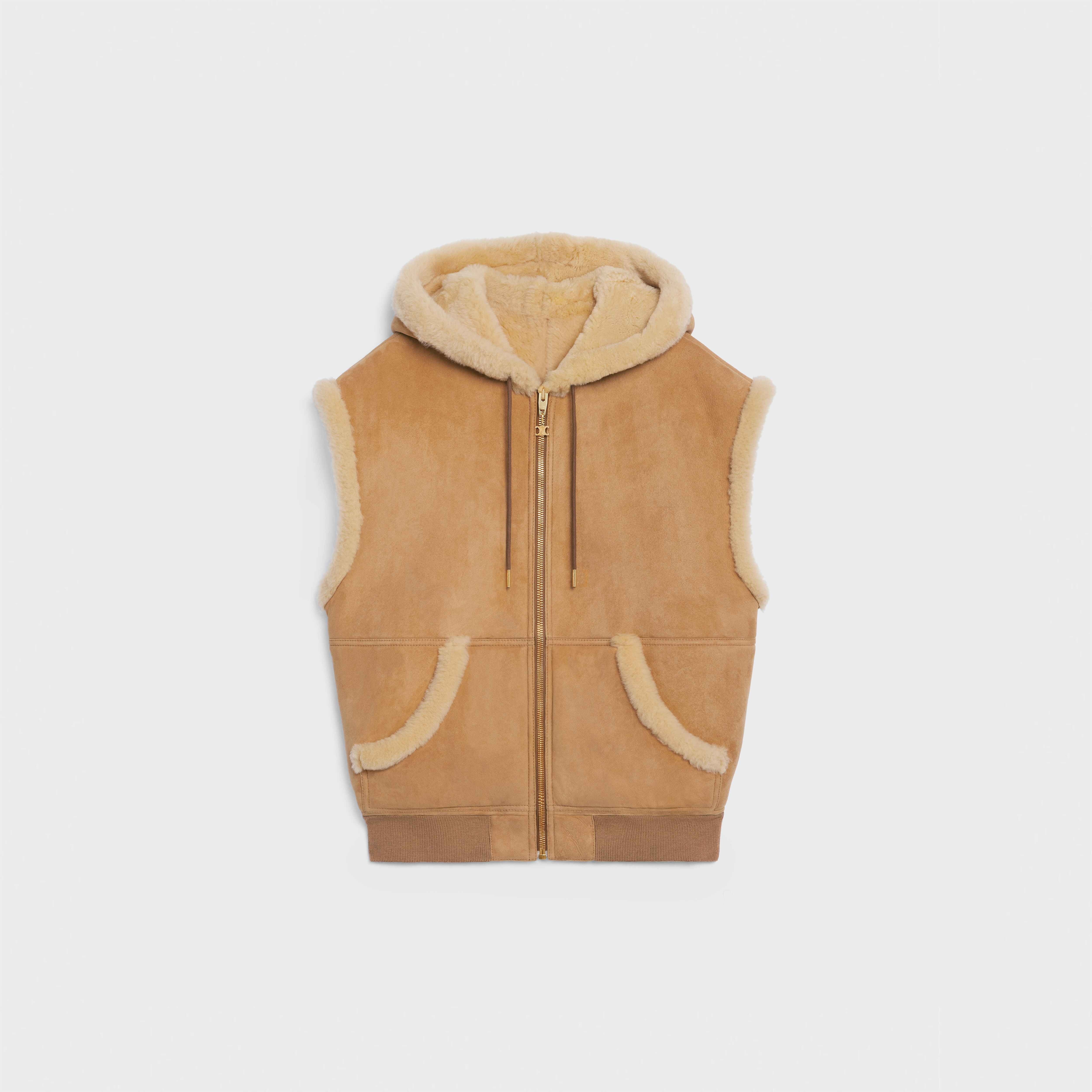 SLEEVELESS HOODED SWEATSHIRT IN SHEARLING - 1