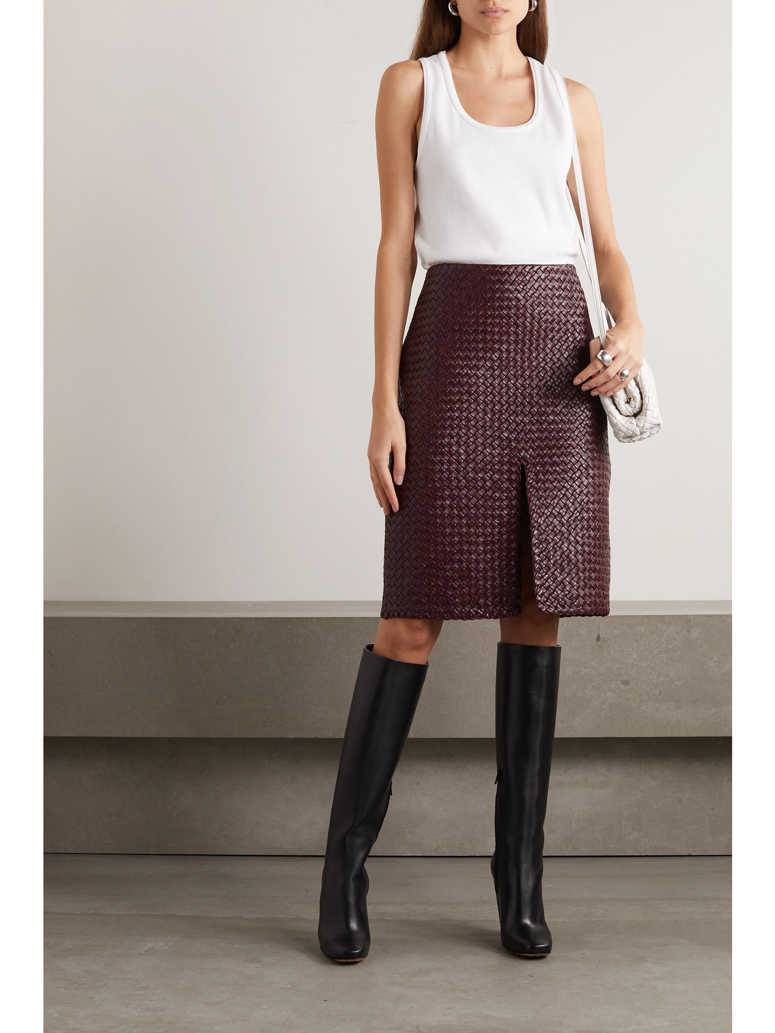 Intrecciato leather skirt Red - 2