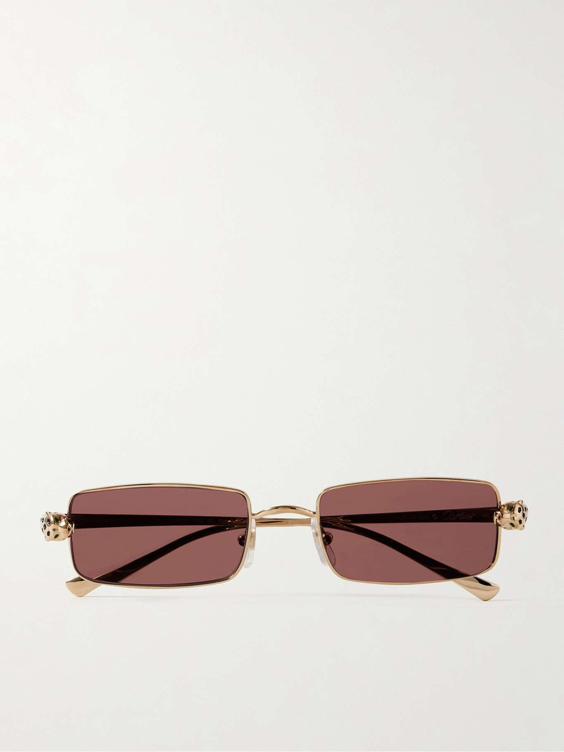 Panthère rectangular-frame crystal-embellished gold-tone sunglasses - 1
