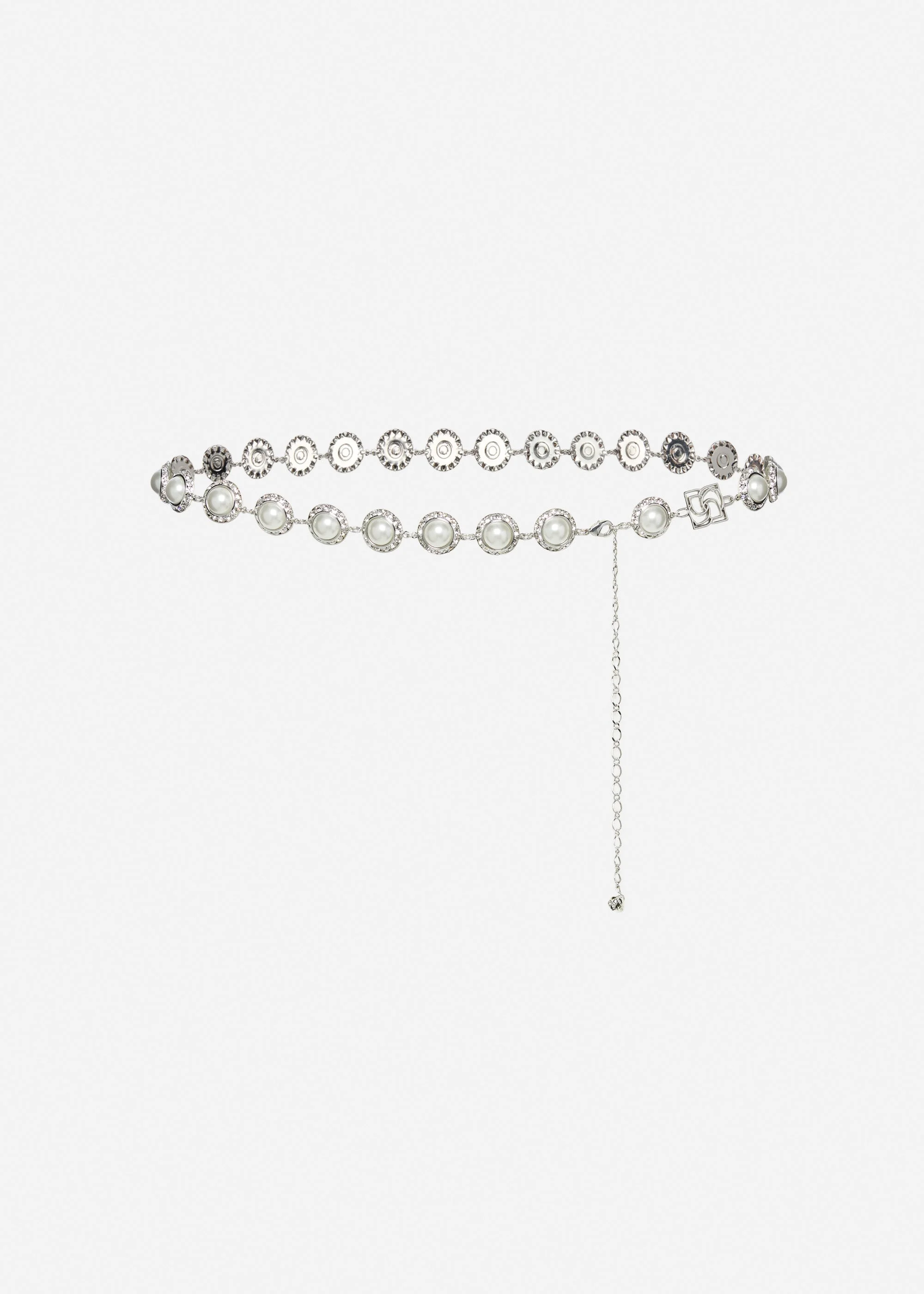 Pearl and crystal chain belt in silver - 1
