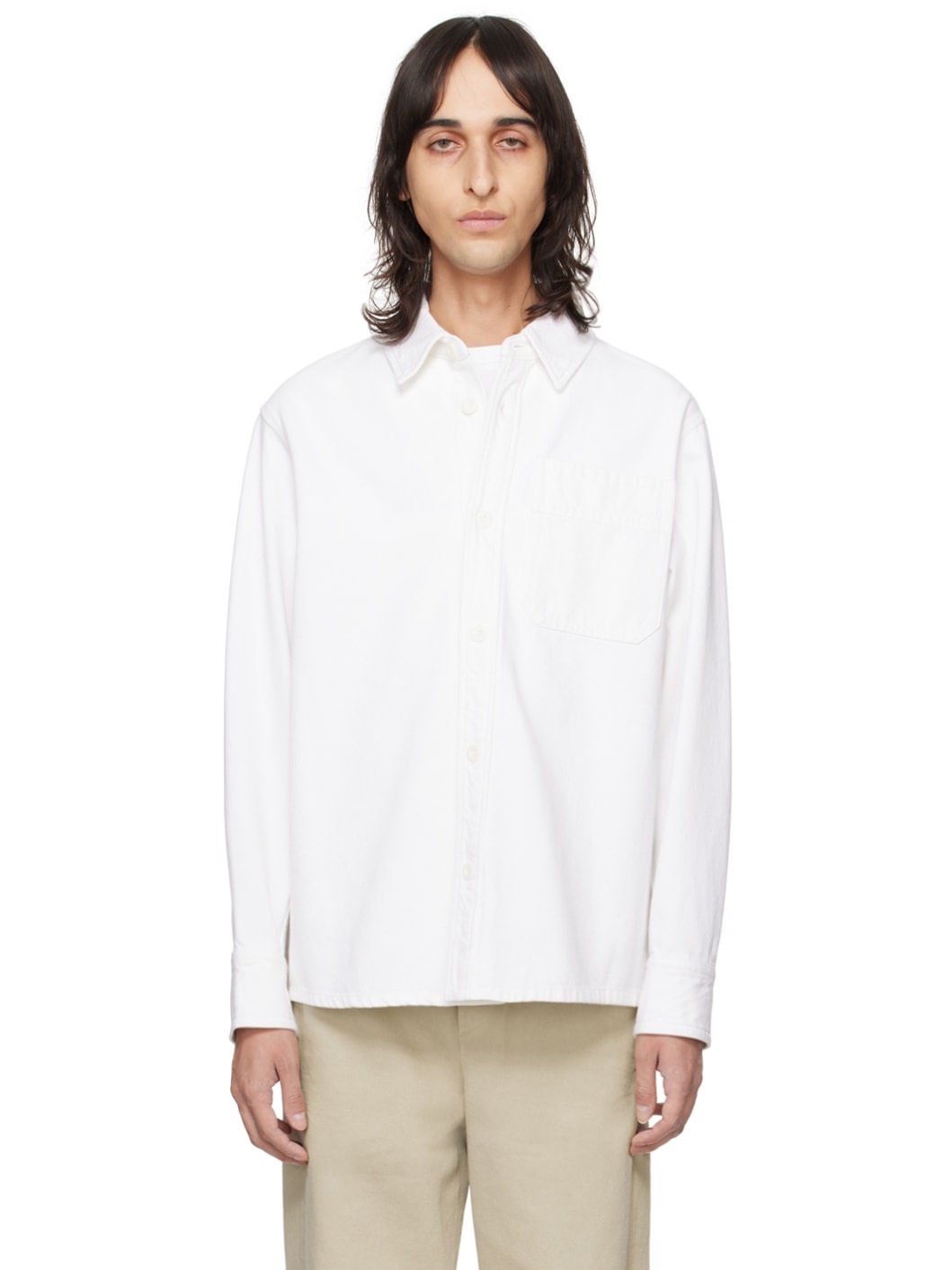 White Basile Brodée Poitrine Denim Shirt - 1