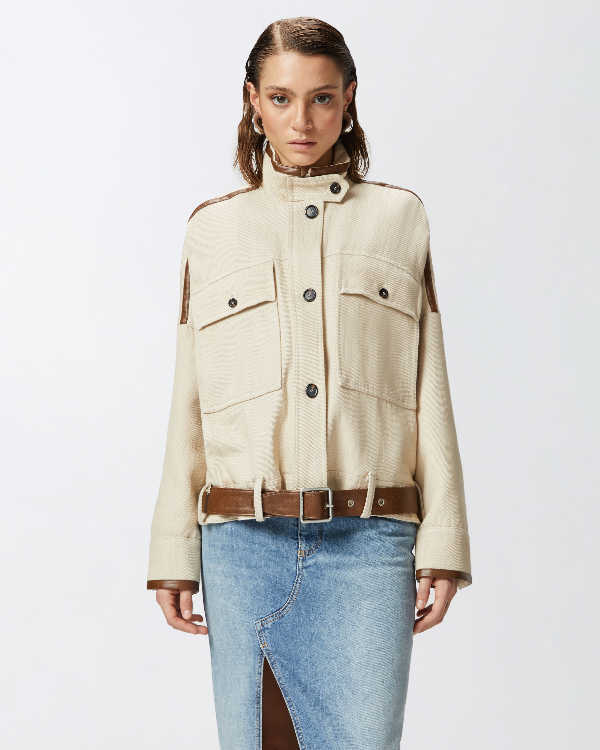 BLOUSON JACKET WITH LEATHER-EFFECT EDGING - 2