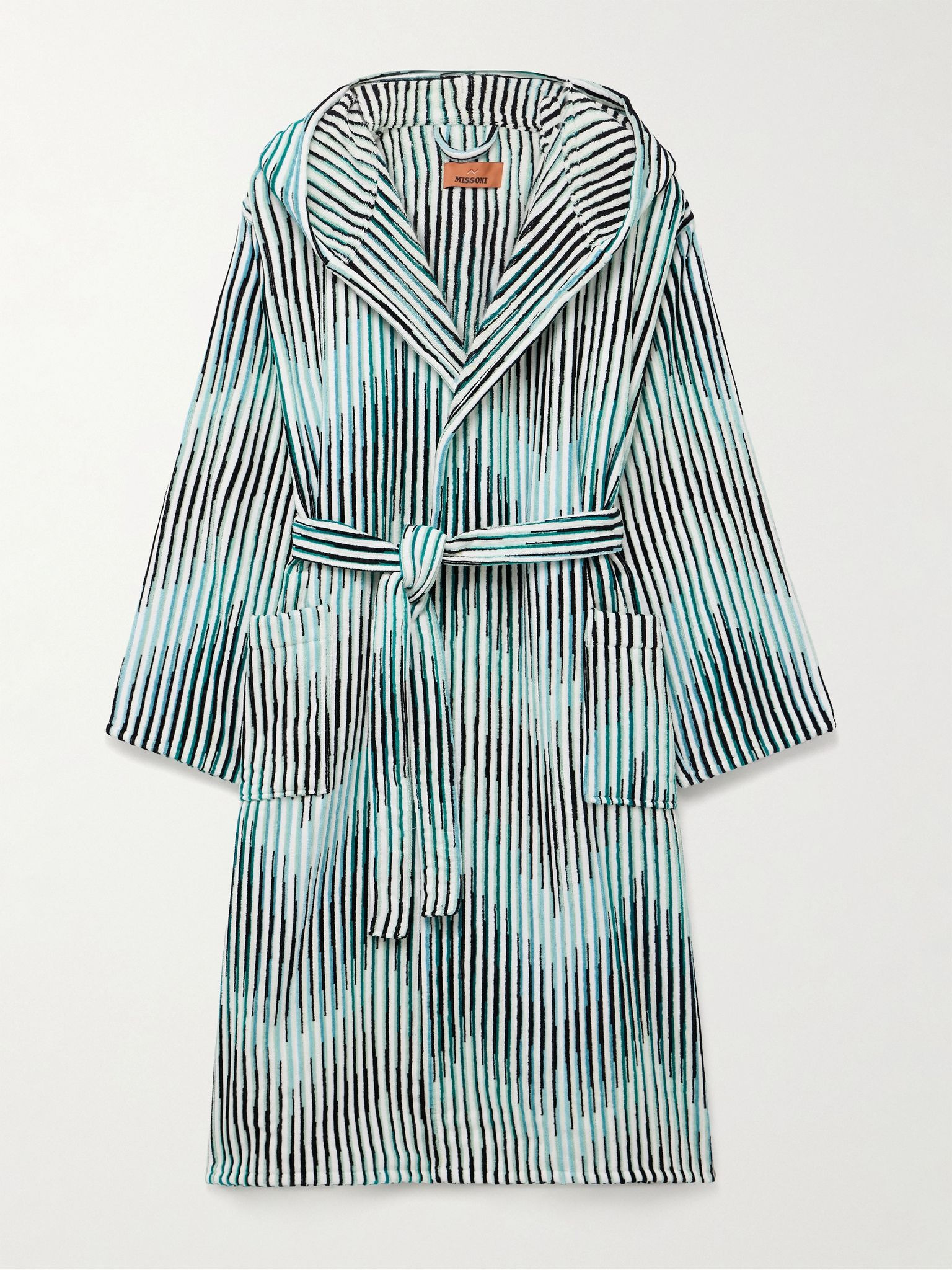 Arpeggio Striped Cotton-Terry Hooded Robe Blue - 1