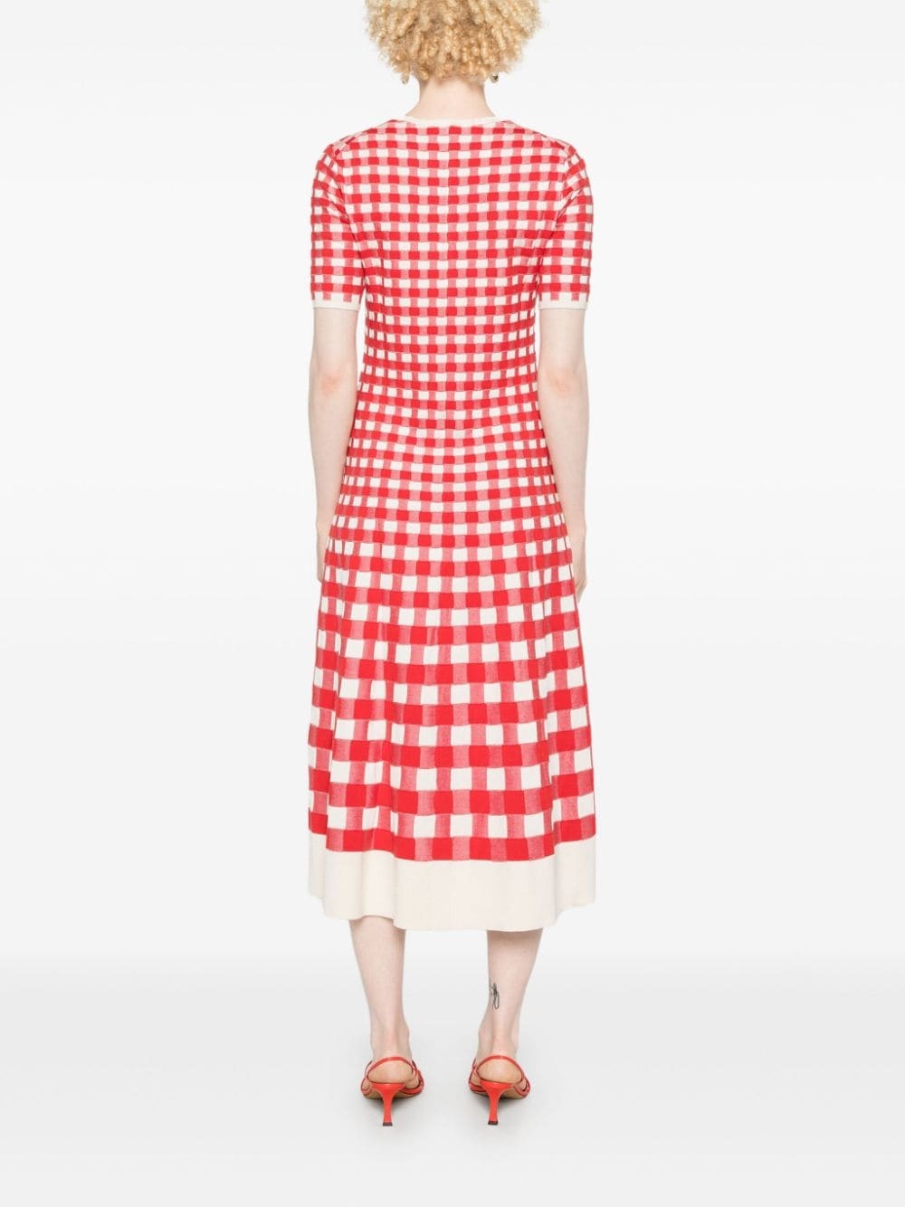 gingham-jacquard midi dress - 4