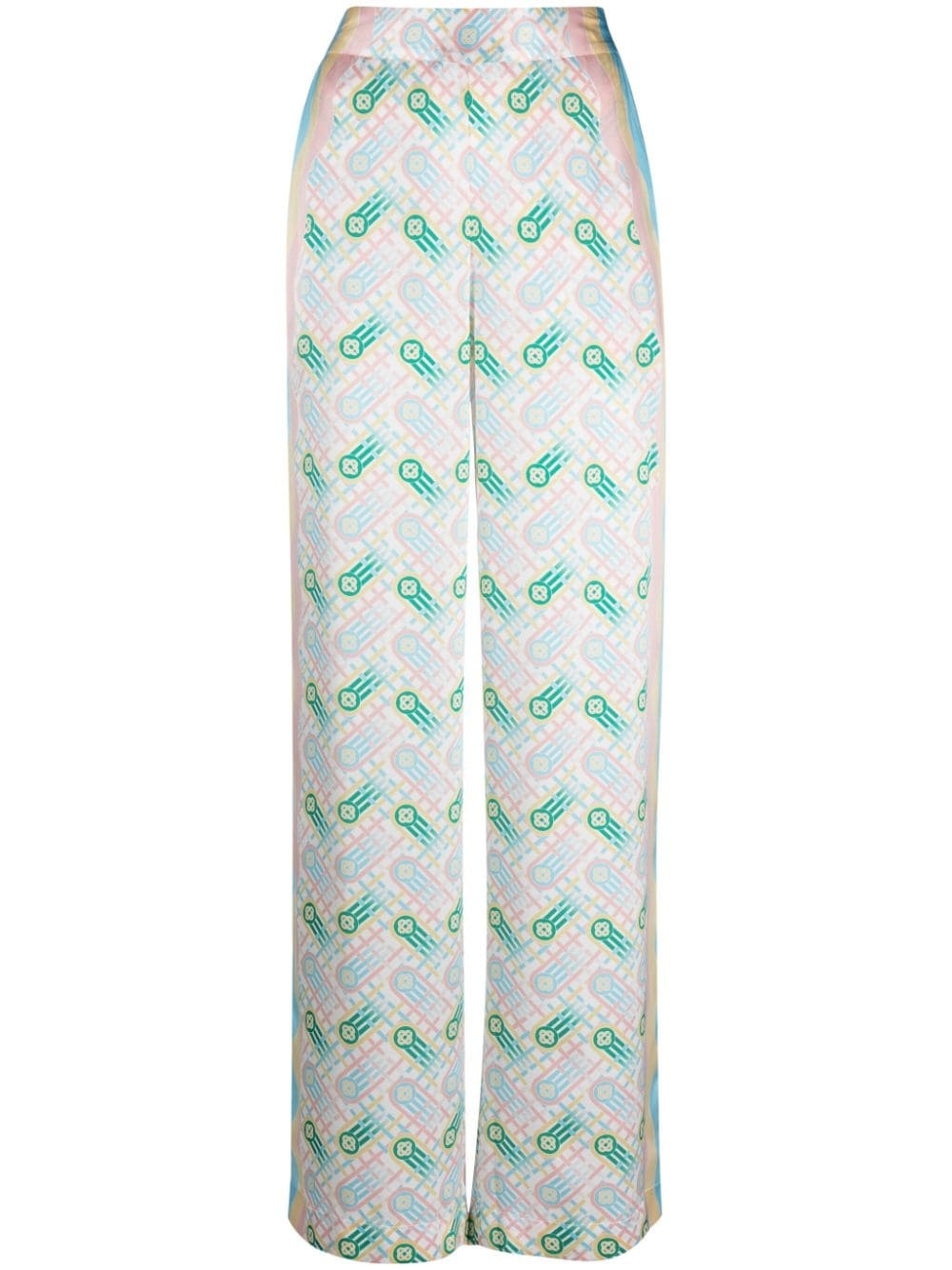 graphic-print straight-leg silk trousers - 1