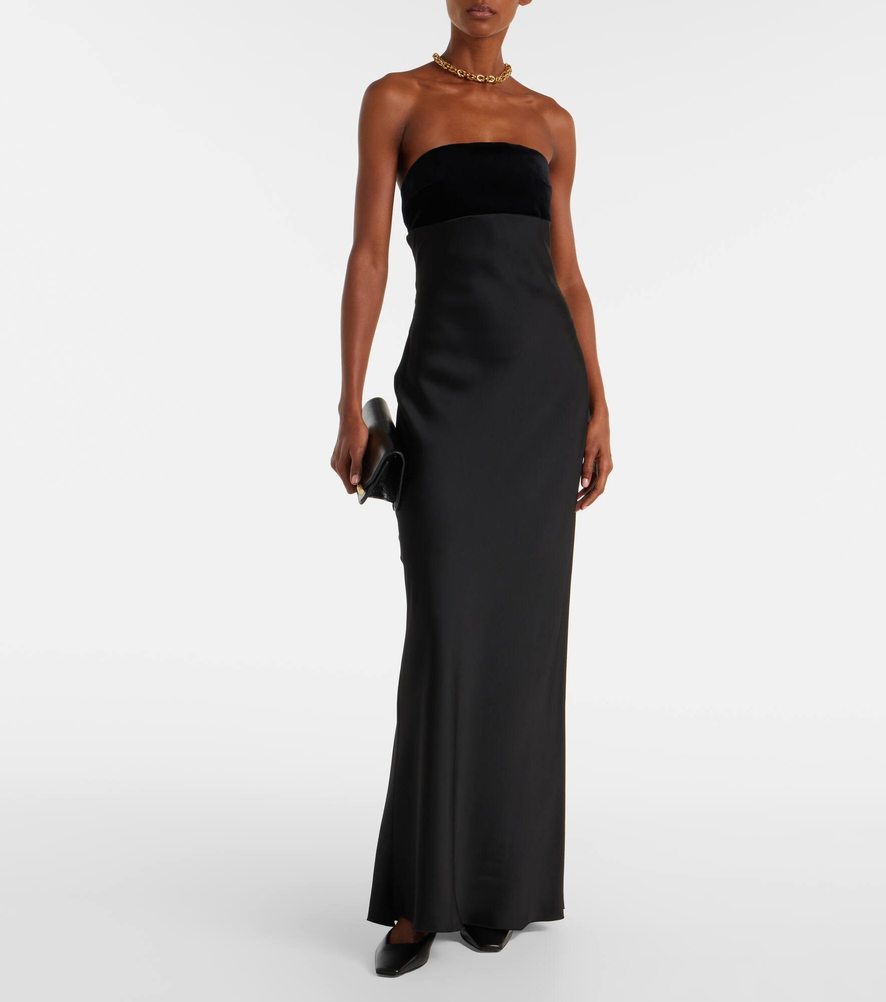 Baia velvet-trimmed satin bustier gown - 2