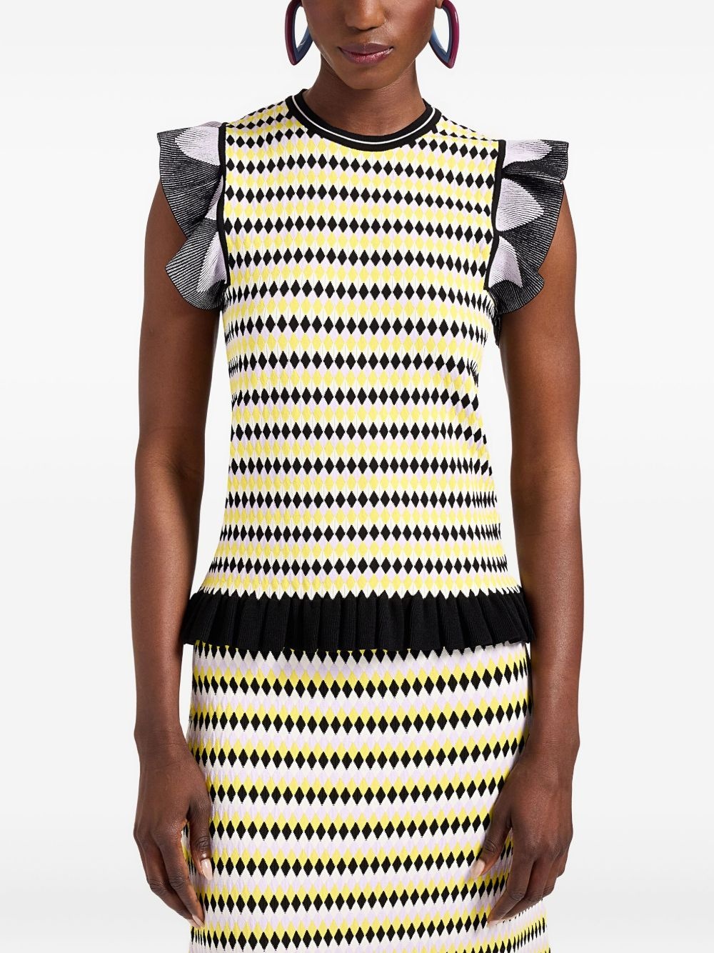Checkers ruffled short-sleeve top - 2