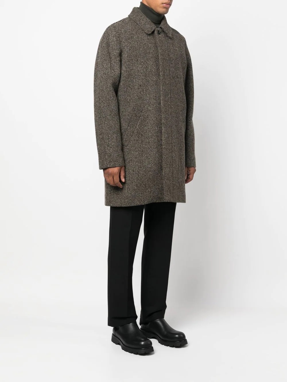 herringbone wool coat - 3